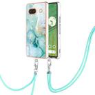 For Google Pixel 7a Electroplating Marble Dual-side IMD Phone Case with Lanyard(Green 003) - 1