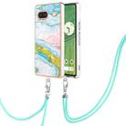 For Google Pixel 7a Electroplating Marble Dual-side IMD Phone Case with Lanyard(Green 004) - 1