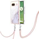 For Google Pixel 7a Electroplating Marble Dual-side IMD Phone Case with Lanyard(White 006) - 1