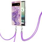 For Google Pixel 6a Electroplating Marble Dual-side IMD Phone Case with Lanyard(Purple 002) - 1