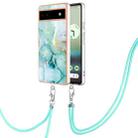 For Google Pixel 6a Electroplating Marble Dual-side IMD Phone Case with Lanyard(Green 003) - 1