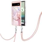 For Google Pixel 6a Electroplating Marble Dual-side IMD Phone Case with Lanyard(Rose Gold 005) - 1