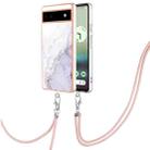 For Google Pixel 6a Electroplating Marble Dual-side IMD Phone Case with Lanyard(White 006) - 1