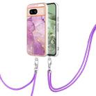 For Google Pixel 8a Electroplating Marble Dual-side IMD Phone Case with Lanyard(Purple 001) - 1