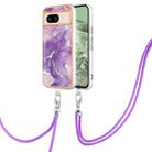 For Google Pixel 8a Electroplating Marble Dual-side IMD Phone Case with Lanyard(Purple 002) - 1