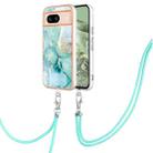 For Google Pixel 8a Electroplating Marble Dual-side IMD Phone Case with Lanyard(Green 003) - 1
