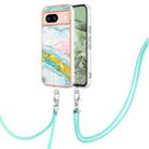 For Google Pixel 8a Electroplating Marble Dual-side IMD Phone Case with Lanyard(Green 004) - 1
