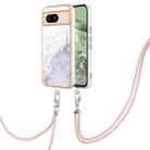 For Google Pixel 8a Electroplating Marble Dual-side IMD Phone Case with Lanyard(White 006) - 1