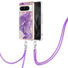 For Google Pixel 8 Pro Electroplating Marble Dual-side IMD Phone Case with Lanyard(Purple 002) - 1