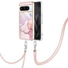 For Google Pixel 8 Pro Electroplating Marble Dual-side IMD Phone Case with Lanyard(Rose Gold 005) - 1