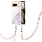 For Google Pixel 8 Electroplating Marble Dual-side IMD Phone Case with Lanyard(White 006) - 1