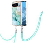 For Google Pixel 9 Electroplating Marble Dual-side IMD Phone Case with Lanyard(Green 003) - 1