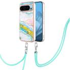 For Google Pixel 9 Electroplating Marble Dual-side IMD Phone Case with Lanyard(Green 004) - 1