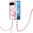 For Google Pixel 9 Electroplating Marble Dual-side IMD Phone Case with Lanyard(Rose Gold 005) - 1