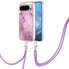 For Google Pixel 9 Pro Electroplating Marble Dual-side IMD Phone Case with Lanyard(Purple 001) - 1