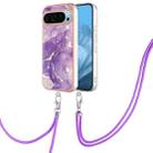 For Google Pixel 9 Pro Electroplating Marble Dual-side IMD Phone Case with Lanyard(Purple 002) - 1
