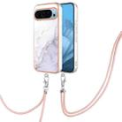 For Google Pixel 9 Pro Electroplating Marble Dual-side IMD Phone Case with Lanyard(White 006) - 1