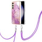For Samsung Galaxy S23 FE 5G Electroplating Marble Dual-side IMD Phone Case with Lanyard(Purple 001) - 1
