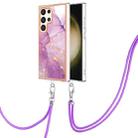 For Samsung Galaxy S24 Ultra 5G Electroplating Marble Dual-side IMD Phone Case with Lanyard(Purple 001) - 1