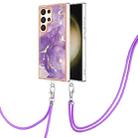 For Samsung Galaxy S24 Ultra 5G Electroplating Marble Dual-side IMD Phone Case with Lanyard(Purple 002) - 1