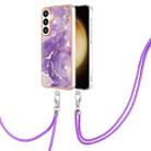 For Samsung Galaxy S24+ 5G Electroplating Marble Dual-side IMD Phone Case with Lanyard(Purple 002) - 1