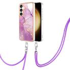 For Samsung Galaxy S24 5G Electroplating Marble Dual-side IMD Phone Case with Lanyard(Purple 001) - 1