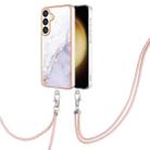 For Samsung Galaxy S24 5G Electroplating Marble Dual-side IMD Phone Case with Lanyard(White 006) - 1