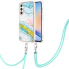 For Samsung Galaxy A25 5G Electroplating Marble Dual-side IMD Phone Case with Lanyard(Green 004) - 1