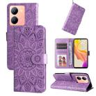 For vivo Y78 5G Foreign Embossed Sunflower Leather Phone Case(Purple) - 1