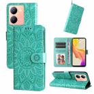 For vivo Y78 5G Foreign Embossed Sunflower Leather Phone Case(Green) - 1