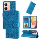 For vivo Y36 4G / 5G Foreign Embossed Sunflower Leather Phone Case(Blue) - 1