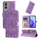 For vivo Y17s Embossed Sunflower Leather Phone Case(Purple) - 1