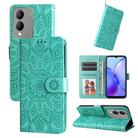 For vivo Y17s Embossed Sunflower Leather Phone Case(Green) - 1