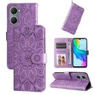 For vivo Y03 4G Embossed Sunflower Leather Phone Case(Purple) - 1