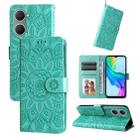 For vivo Y03 4G Embossed Sunflower Leather Phone Case(Green) - 1