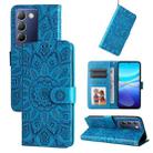 For vivo Y100 IDN / Y200e 5G Global Embossed Sunflower Leather Phone Case(Blue) - 1