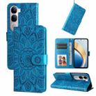 For vivo V40 Lite 4G / 5G IDN Embossed Sunflower Leather Phone Case(Blue) - 1