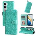 For vivo V40 Lite 4G / 5G IDN Embossed Sunflower Leather Phone Case(Green) - 1