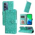 For vivo Y19s Embossed Sunflower Leather Phone Case(Green) - 1