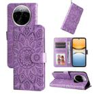 For vivo Y300 Pro Embossed Sunflower Leather Phone Case(Purple) - 1