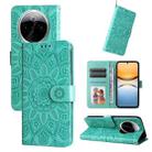 For vivo Y300 Pro Embossed Sunflower Leather Phone Case(Green) - 1