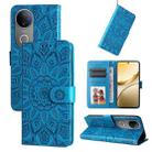 For vivo V50 Embossed Sunflower Leather Phone Case(Blue) - 1