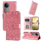 For vivo V50 Embossed Sunflower Leather Phone Case(Rose Gold) - 1