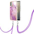 For Nokia C31 Electroplating Marble Dual-side IMD Phone Case with Lanyard(Purple 001) - 1