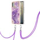 For Nokia C31 Electroplating Marble Dual-side IMD Phone Case with Lanyard(Purple 002) - 1