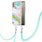 For Nokia C31 Electroplating Marble Dual-side IMD Phone Case with Lanyard(Green 004) - 1