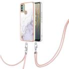 For Nokia C31 Electroplating Marble Dual-side IMD Phone Case with Lanyard(White 006) - 1