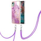 For Nokia C12 Electroplating Marble Dual-side IMD Phone Case with Lanyard(Purple 001) - 1