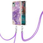 For Nokia C12 Electroplating Marble Dual-side IMD Phone Case with Lanyard(Purple 002) - 1