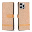 For iPhone 15 Pro Max Color Block Denim Texture Leather Phone Case(Brown) - 1